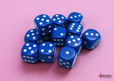 Chessex Opaque 16mm 12D6 Dice Set Blue/White