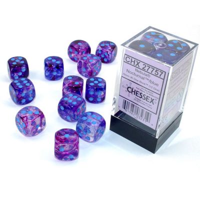 Chessex Nebula 16mm 12D6 Dice Set Nocturnal/Blue Luminary