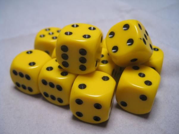 Chessex Opaque 12mm 12D6 Dice Set Yellow/Black