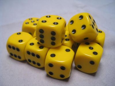 Chessex Opaque 12mm 12D6 Dice Set Yellow/Black