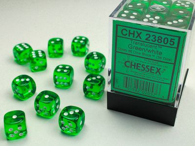 Chessex Translucent 12mm 36D6 Dice Set Green/White