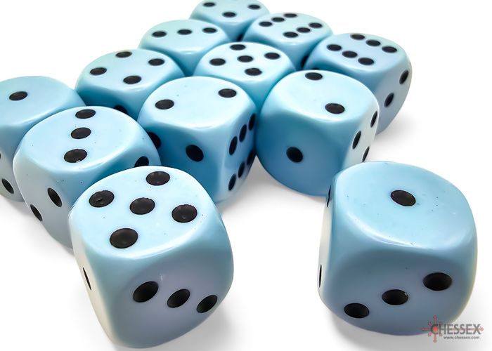 Chessex Opaque 16mm 12D6 Dice Set Pastel Blue/Black