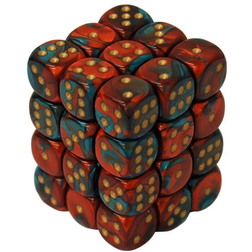 Chessex Gemini 12mm 36D6 Dice Set Red-Teal/Gold