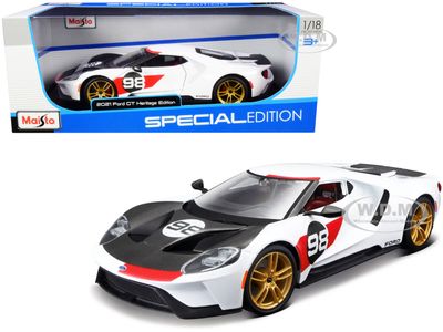 Maisto 1/18 SE 2021 Ford GT Heritage Series White/Black/Red No 98