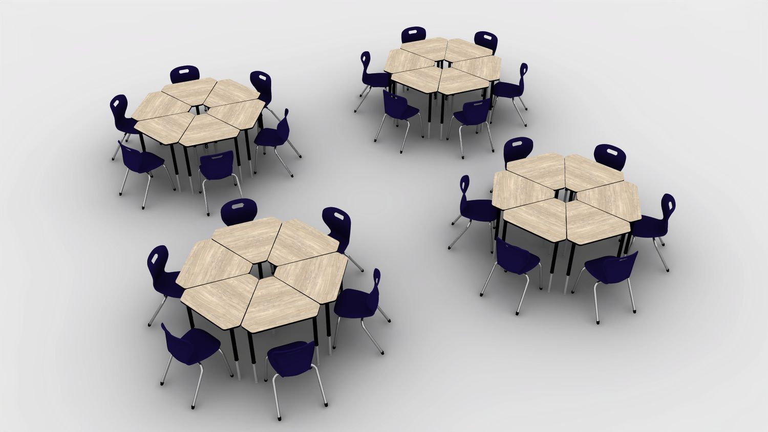 24 Student Bundle, Trill Jr. Desks, Kingswood Walnut Top With Navy Chairs