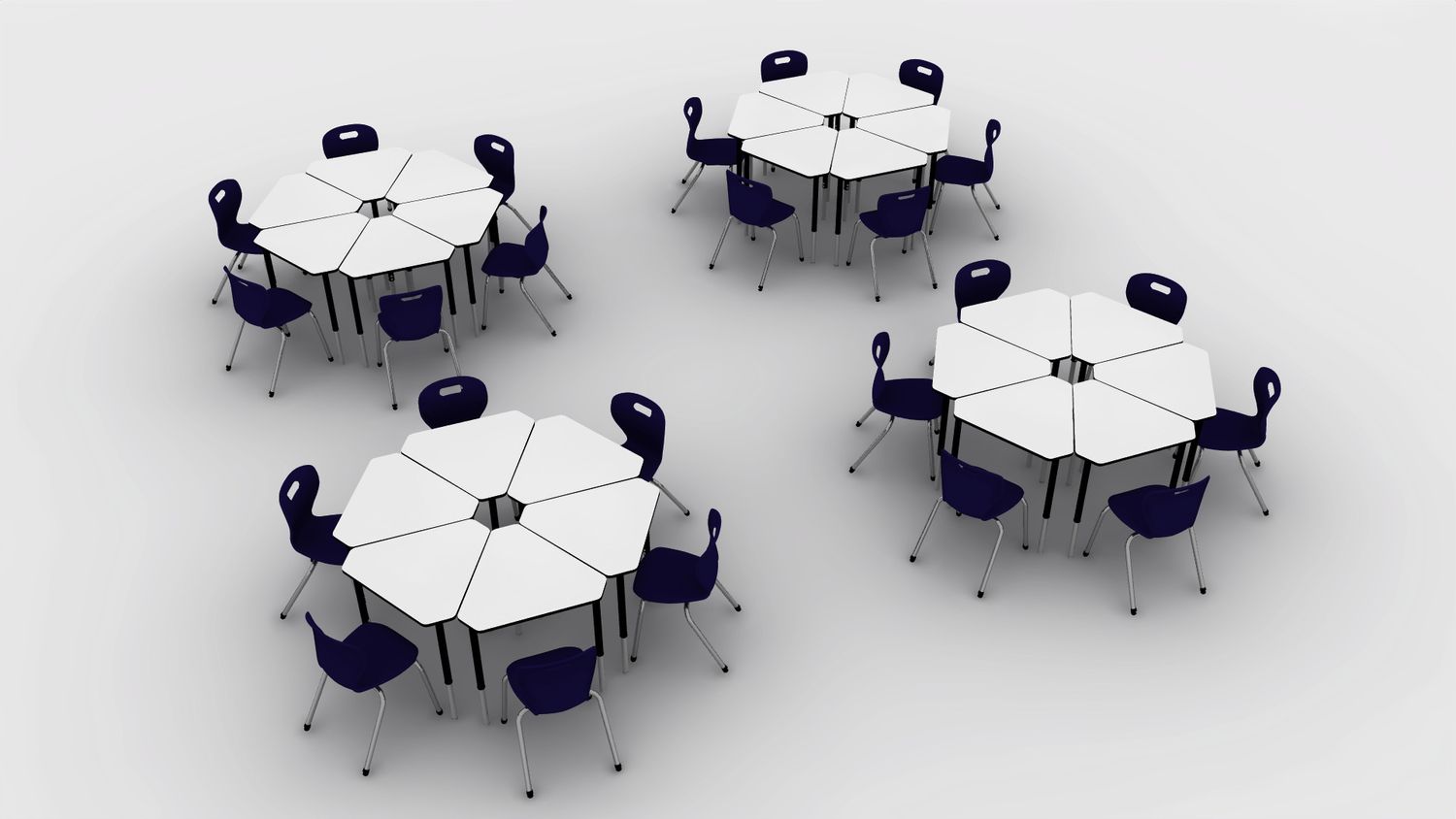 24 Student Bundle, Trill Jr.bDesks, Markerbord Top With Navy Chairs
