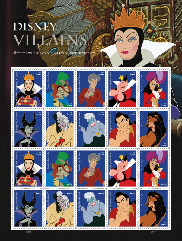 100 - 2017 Disney Villains Forever Stamps ( 5 Sheets of 20 )