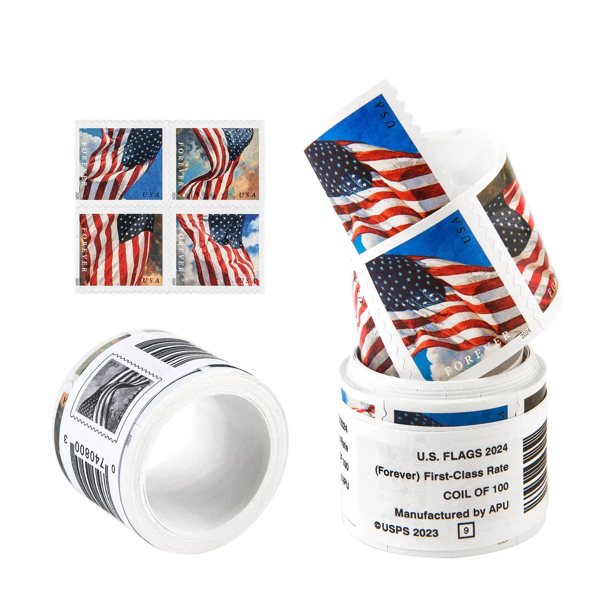 2024 Forever Stamps US Flag First Class Postage Stamps Coil of 100 PCS/Roll