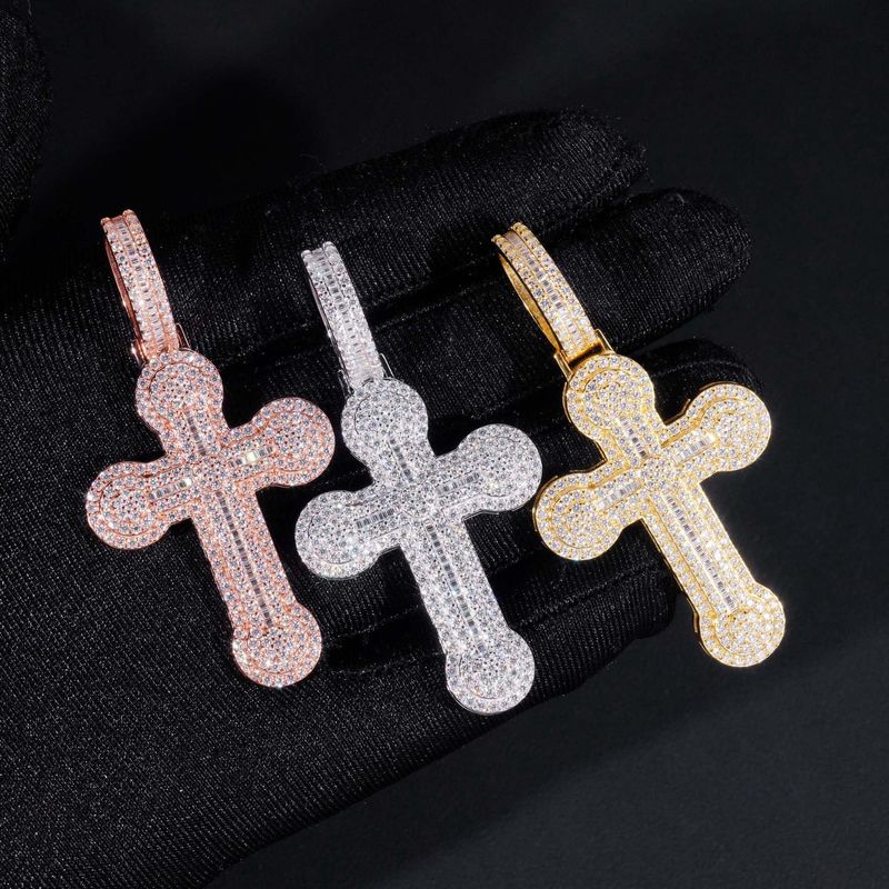 Baguette and Round Moissanite Cross Pendant