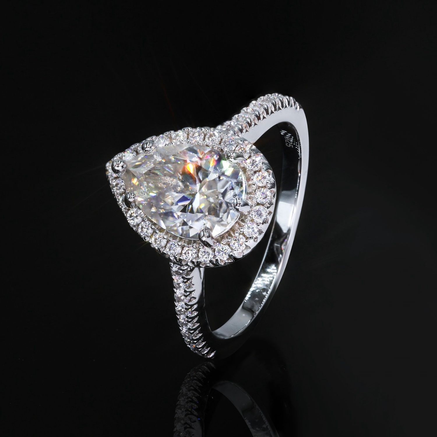 925 Pear 2 Ct. Diamond Ring, Size: Size 7