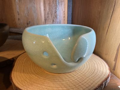 Pottery yarn bowl aqua crackle