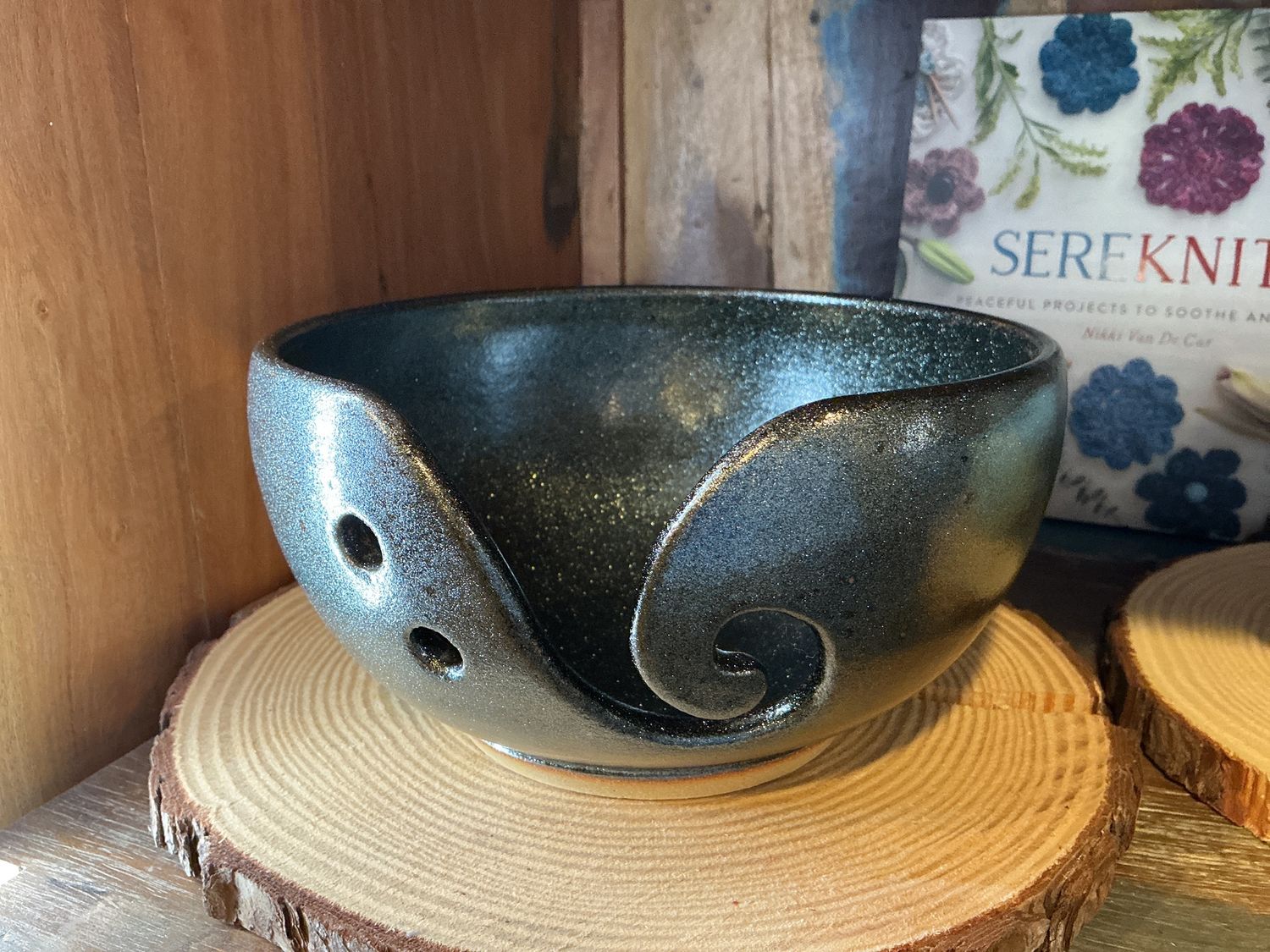 Pottery yarn bowl black sparkles