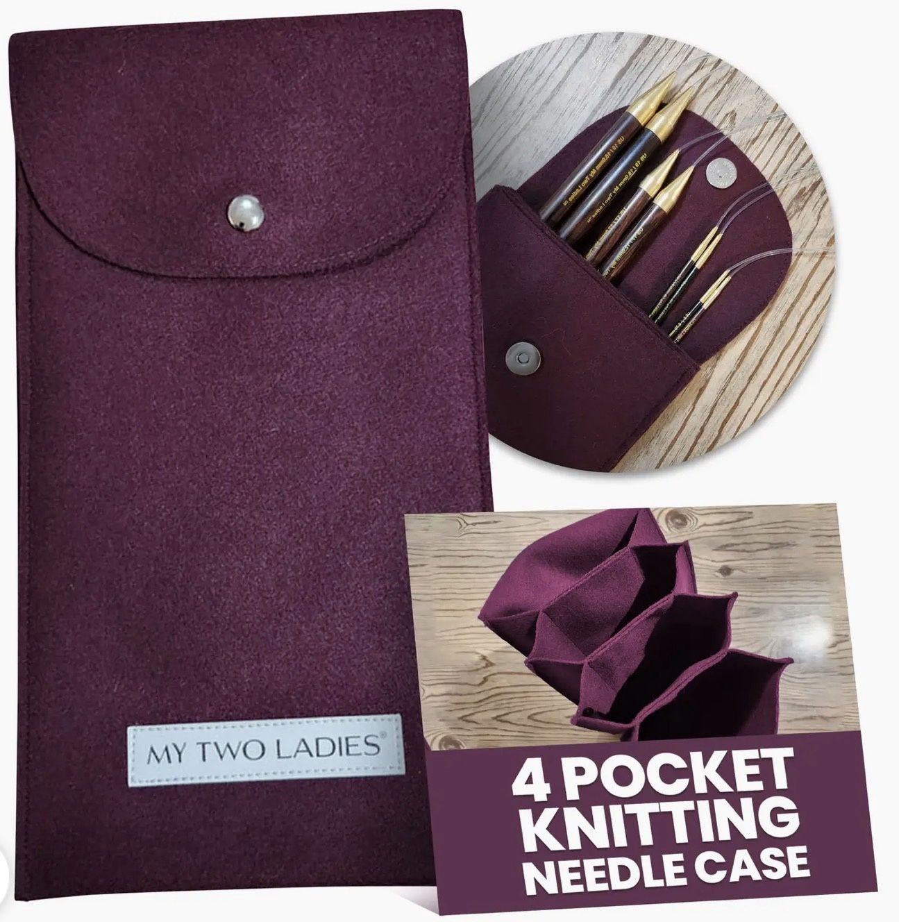 4 Pocket Needle Case - Burgundy