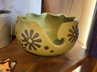 Pottery Yarn Bowl Sage Flowers