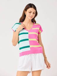Mary Square Mint Pink Striped Sweater