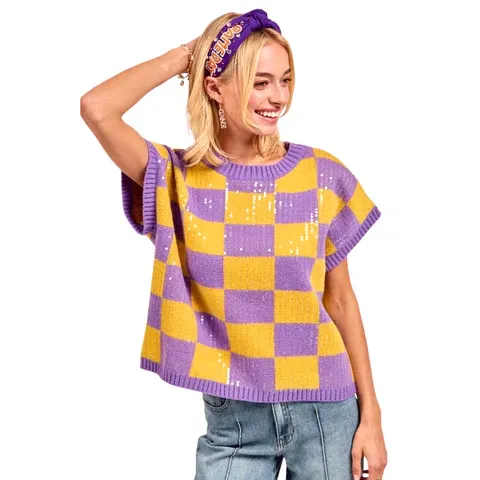 BiBi Sequin Checkered Top