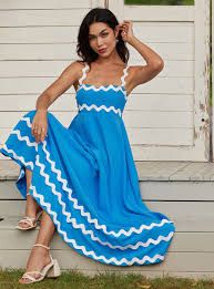 Pink Ripple Blue MIDI Dress