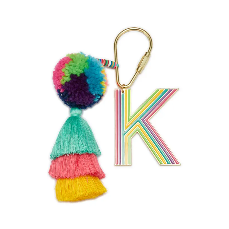 Jane Marie Initial Keychain with Tassel and Pom Pom