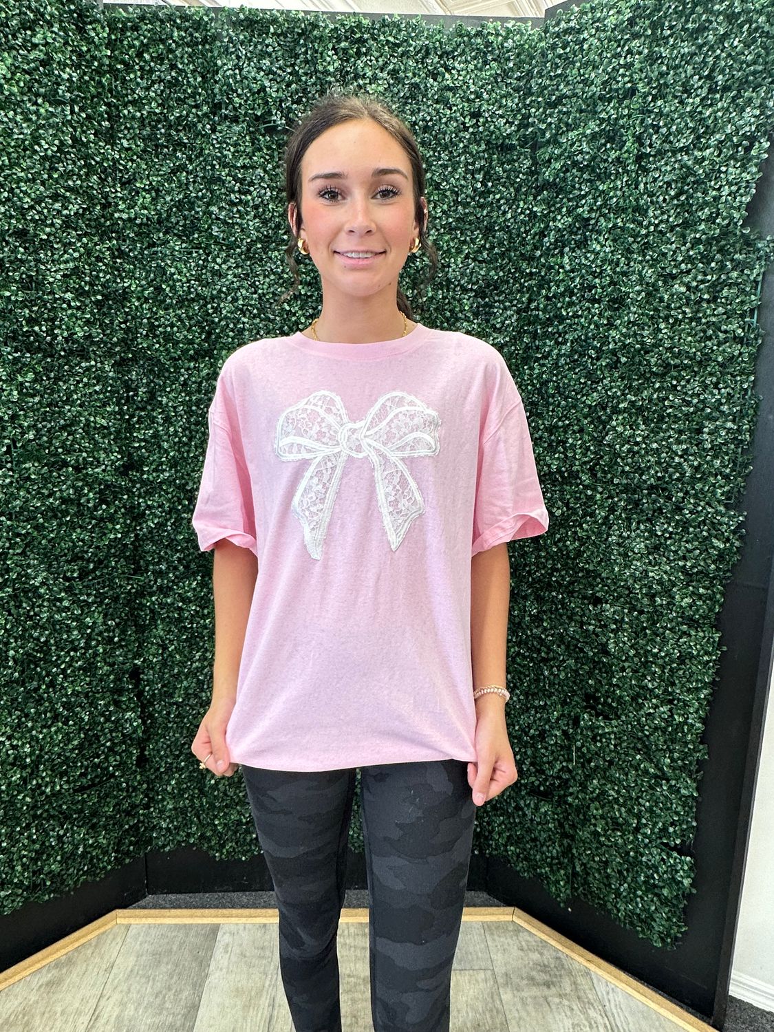 Rareraw Lace Bow Tee Soft Pink