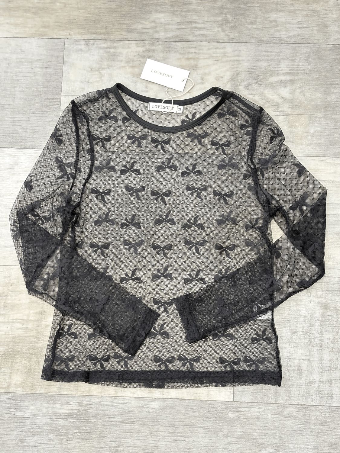 Lovesoft Mesh Bow Long-sleeve Top