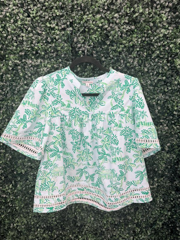 Mary Square Jasmine Island Oasis Green Top