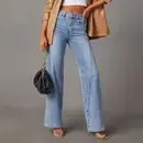 Comfortable Casual Loose Patchwork  wide Leg Jeans, Size: Small
