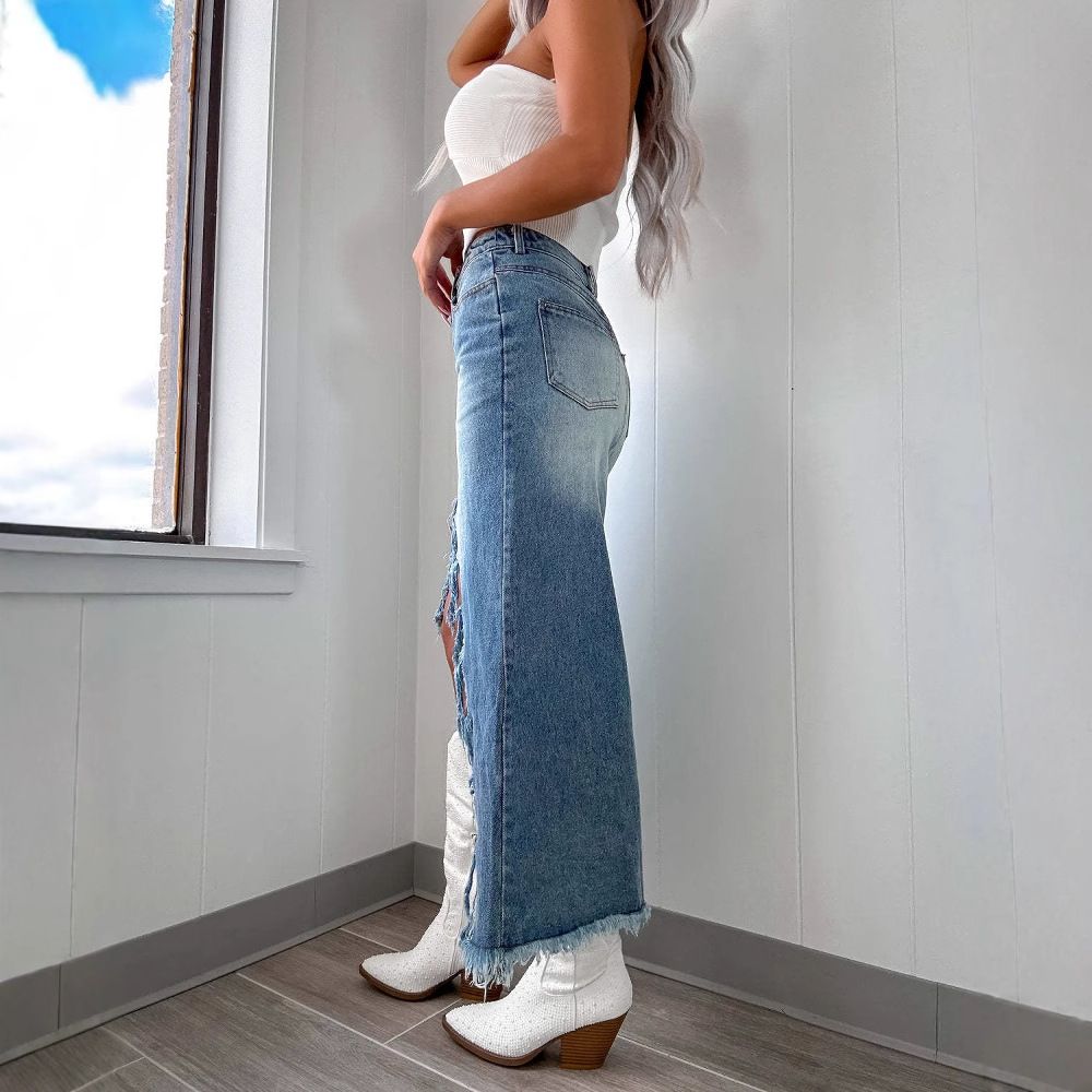 High Waist Irregular TO Make Old Washed Skirt - Blue