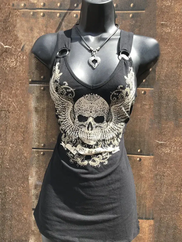 Angel Skull Printed Tank Top