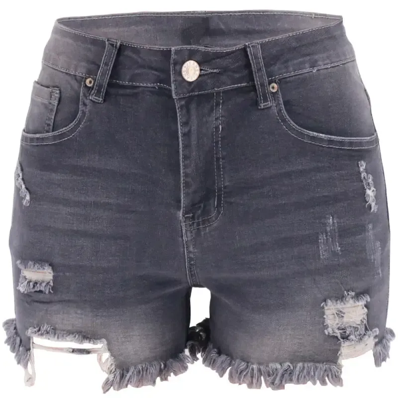 Frayed ripped high waist jean shorts, Color: Black