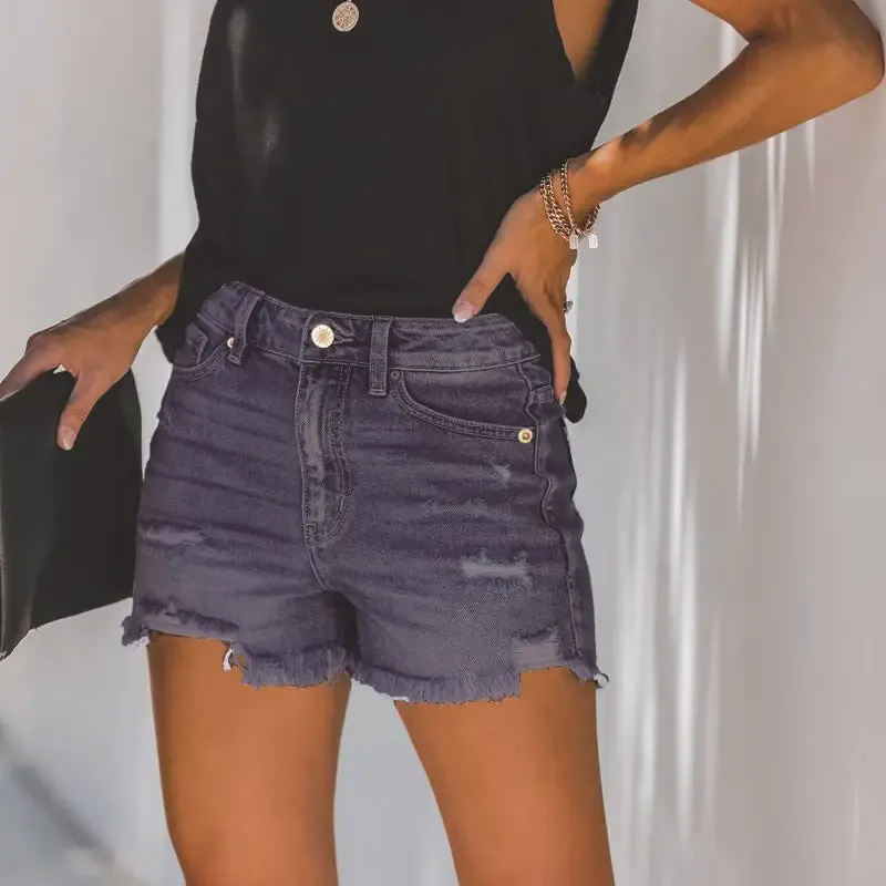 Frayed ripped high waist jean shorts