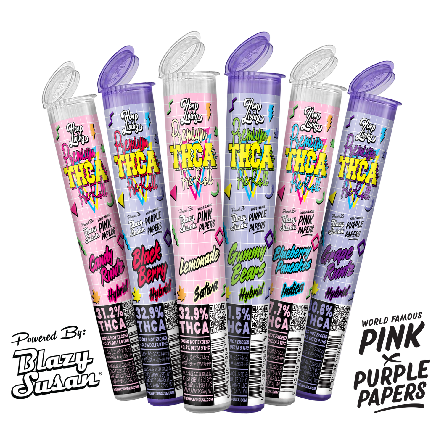 Blazy Susan x Hemp Living – Purple and Pink Paper 1g Premium THCA Pre-rolls