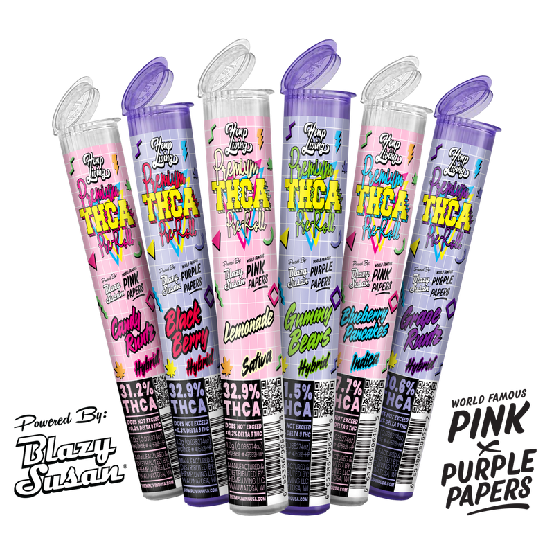 Blazy Susan x Hemp Living – Purple and Pink Paper 1g Premium THCA Pre-rolls