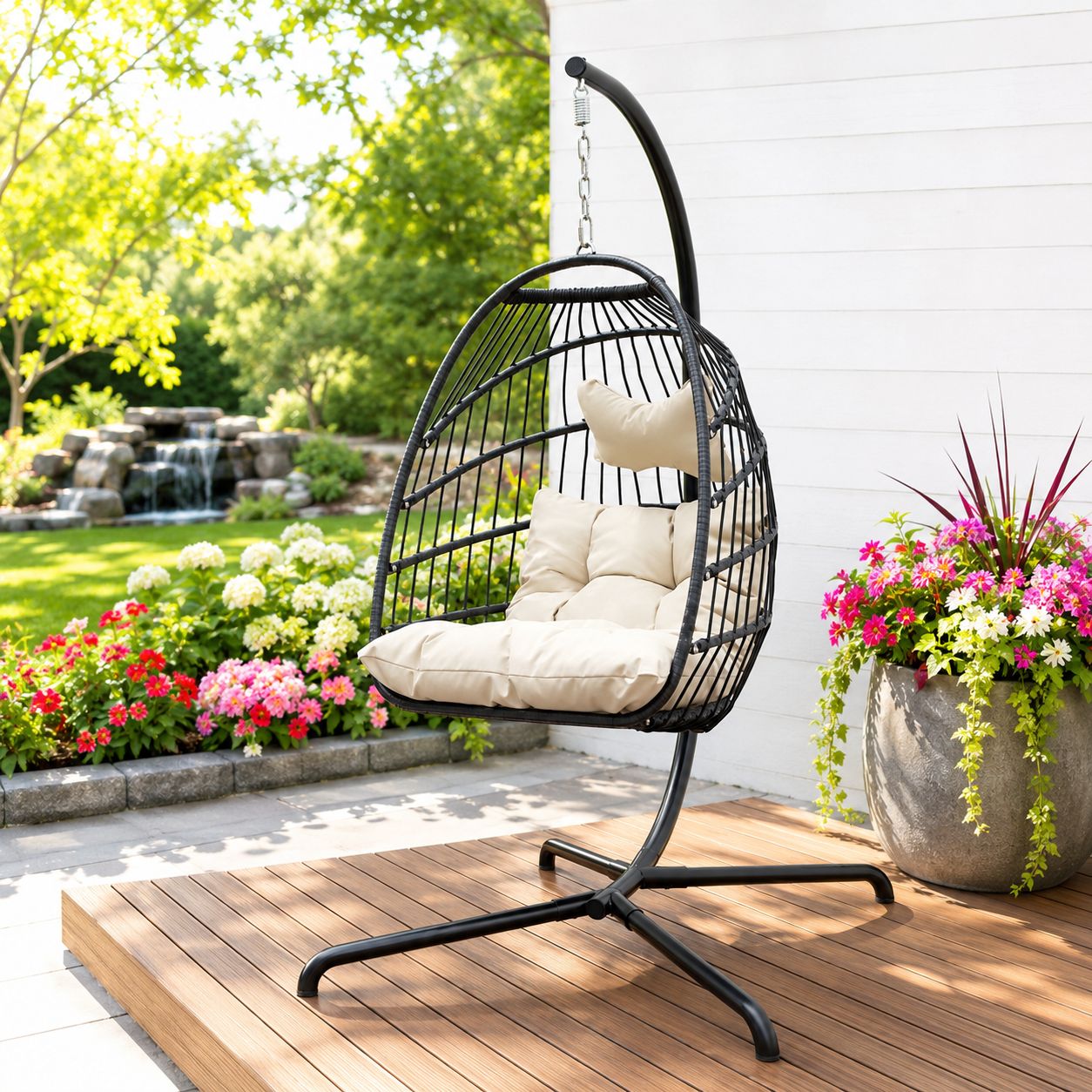 Foldable Single Floating Egg Chair with Stand