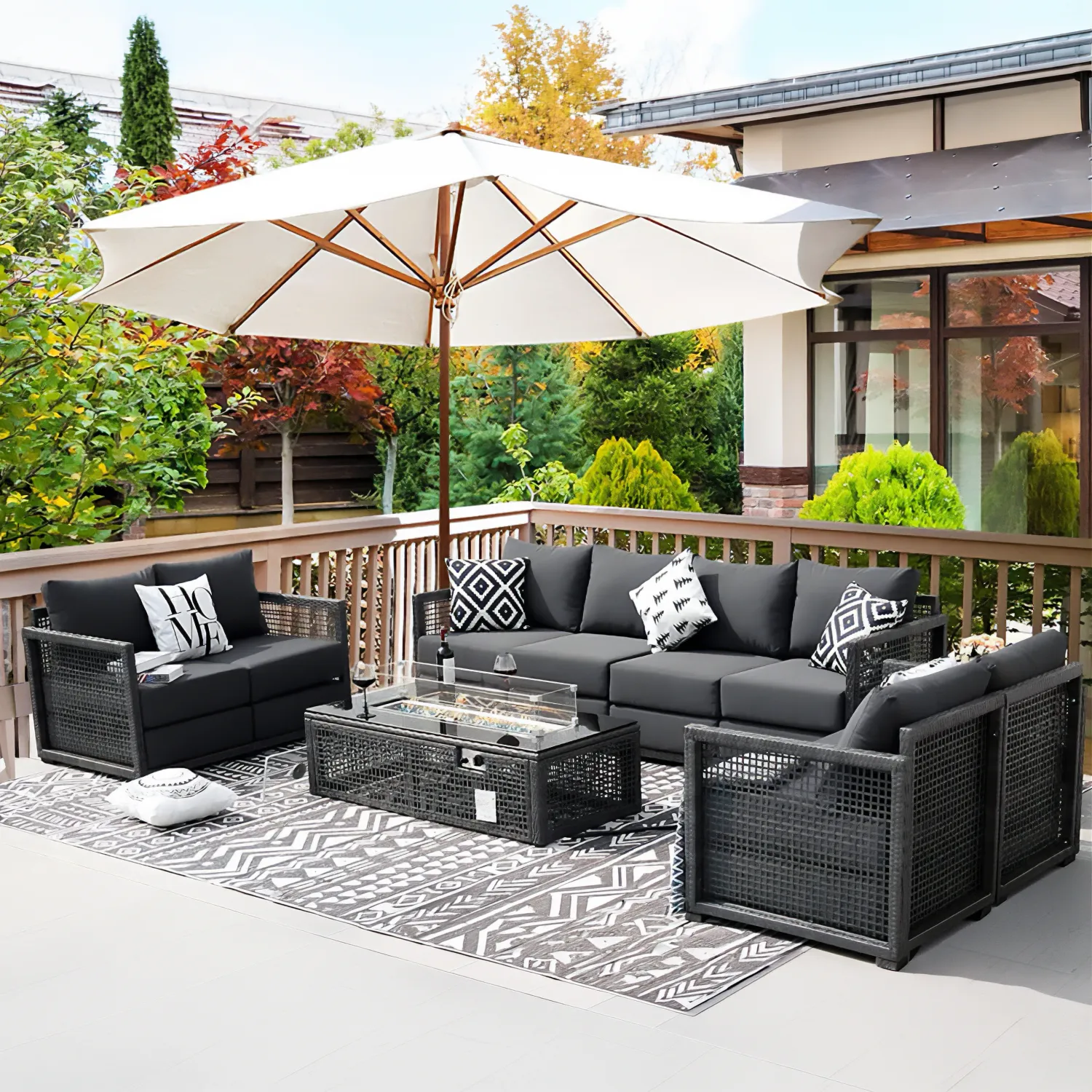 Grey Sofa Set with Fire table