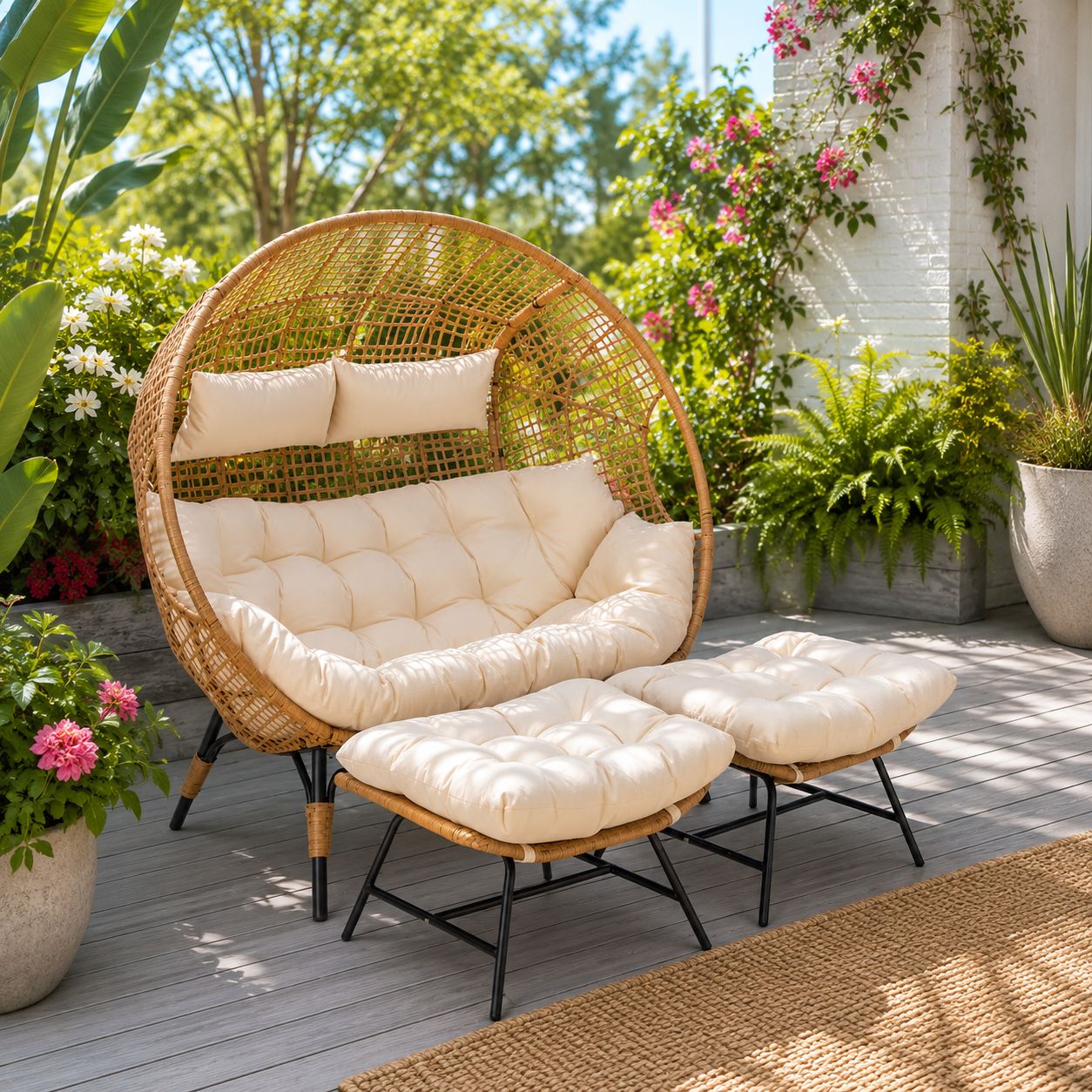 Double Egg Chair with Ottoman