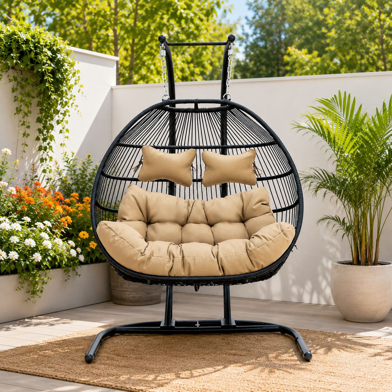 Foldable Double Floating Egg Chair with Stand