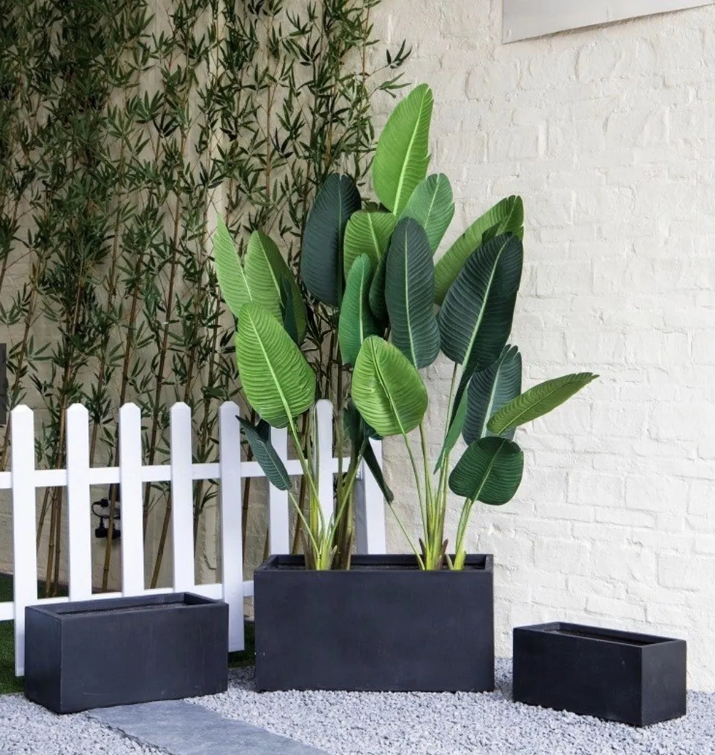Long Rectangular Fiber Clay Planters - Black