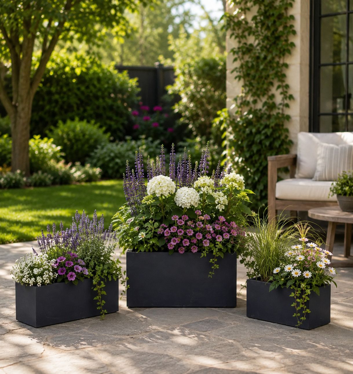 Long Rectangular Fiber Clay Planters - Black