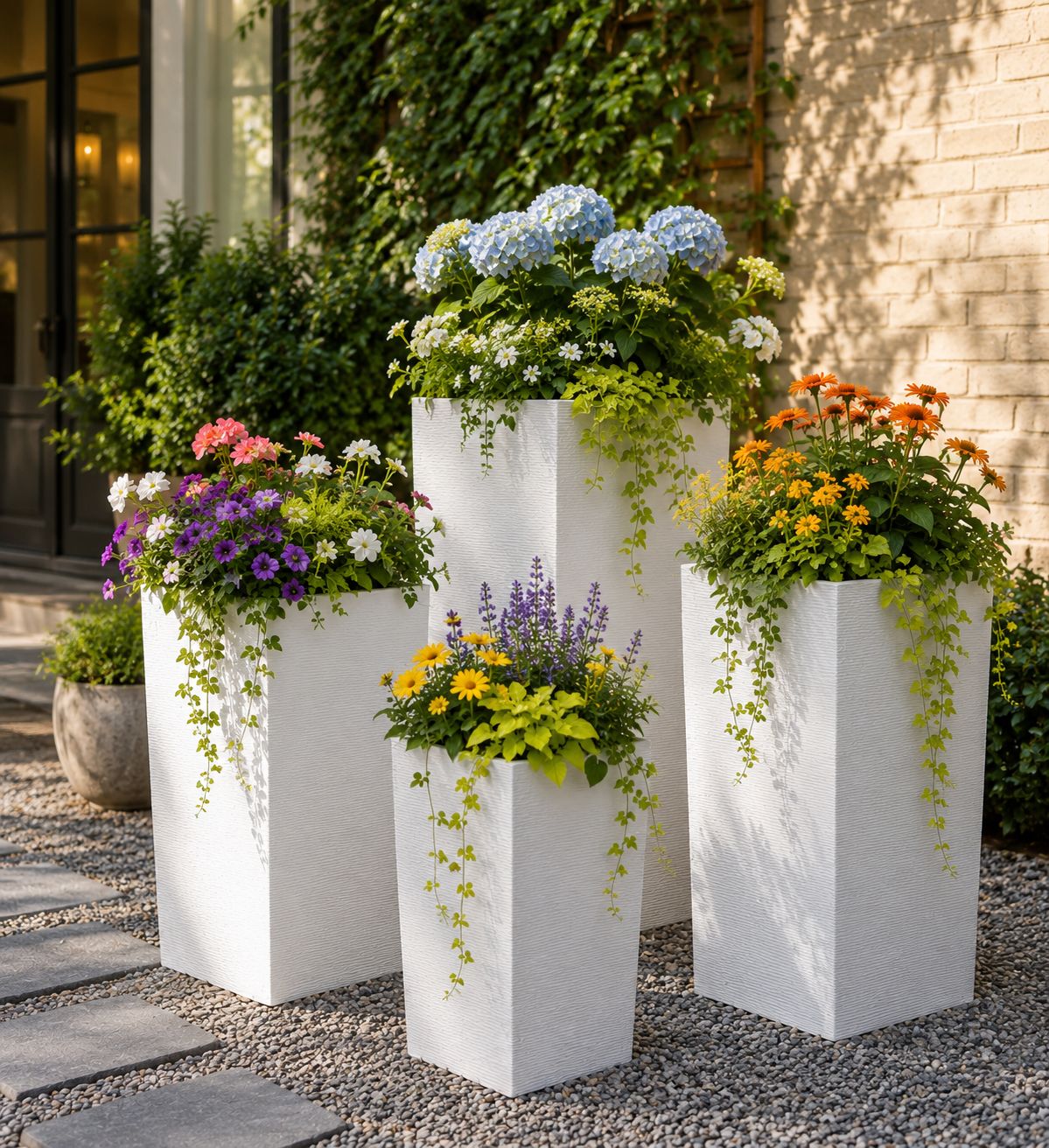 Vertical Rectangular Fiber Clay Planters - White
