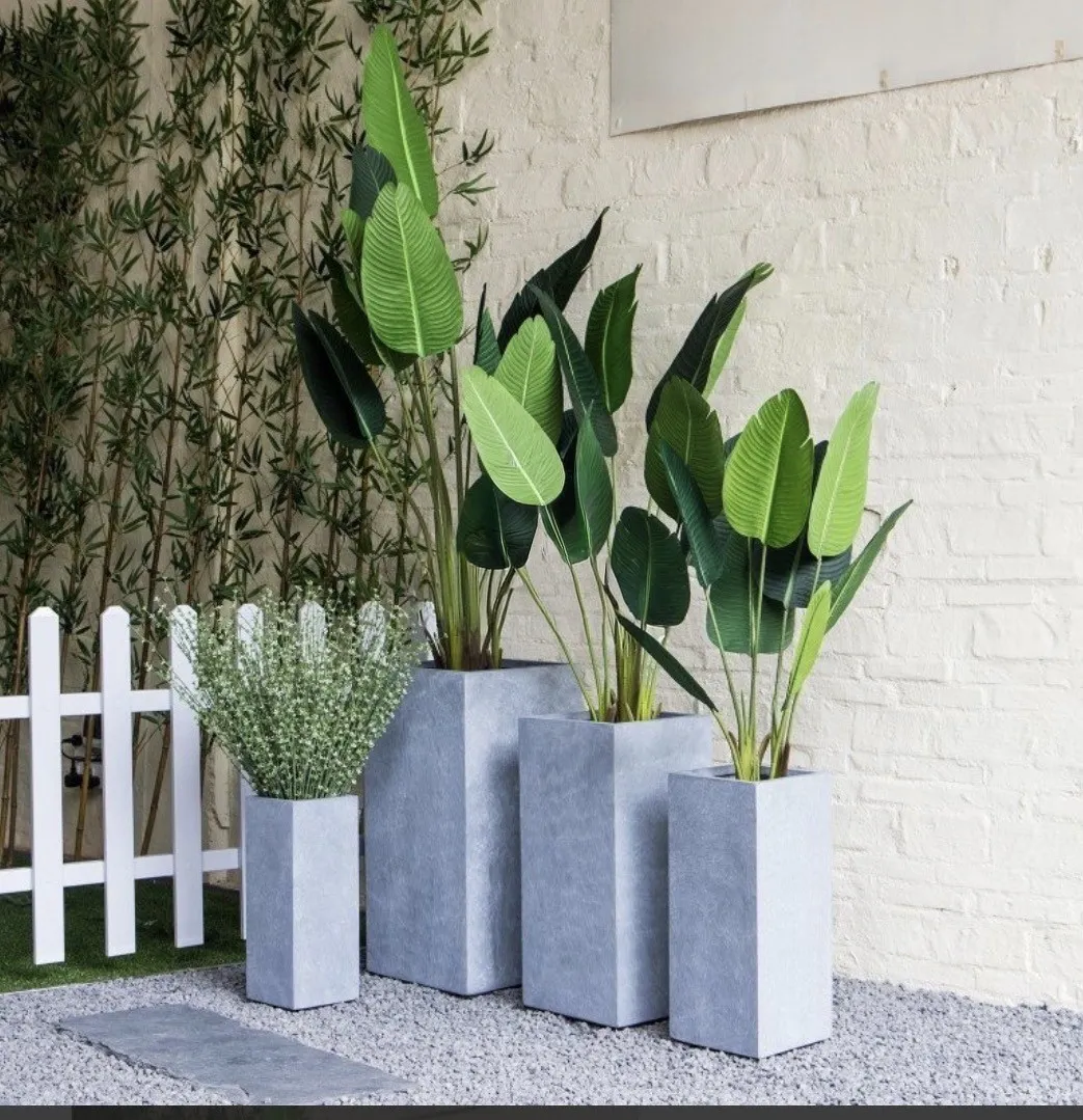 Rectangular Fiber Clay Planters - White