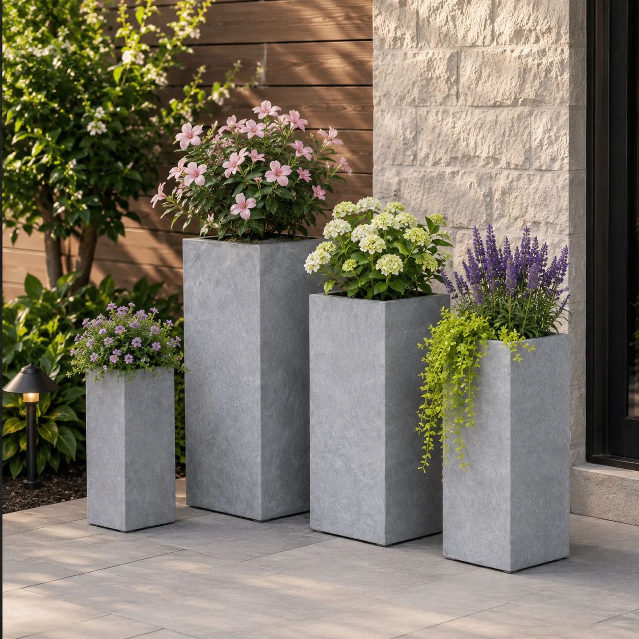 Rectangular Fiber Clay Planters - White