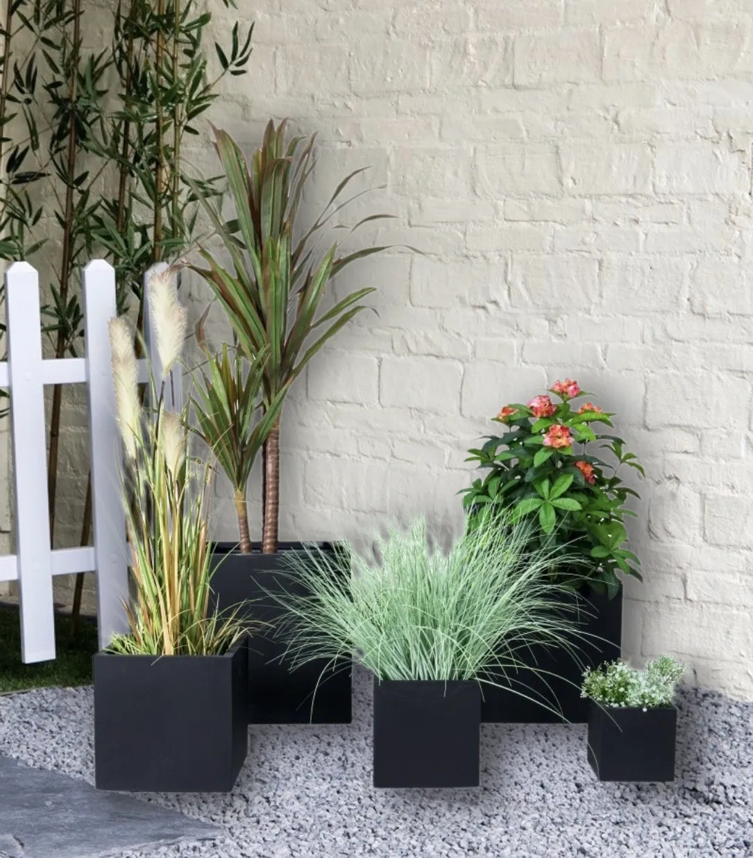 Square Fiber Clay Planters - Black