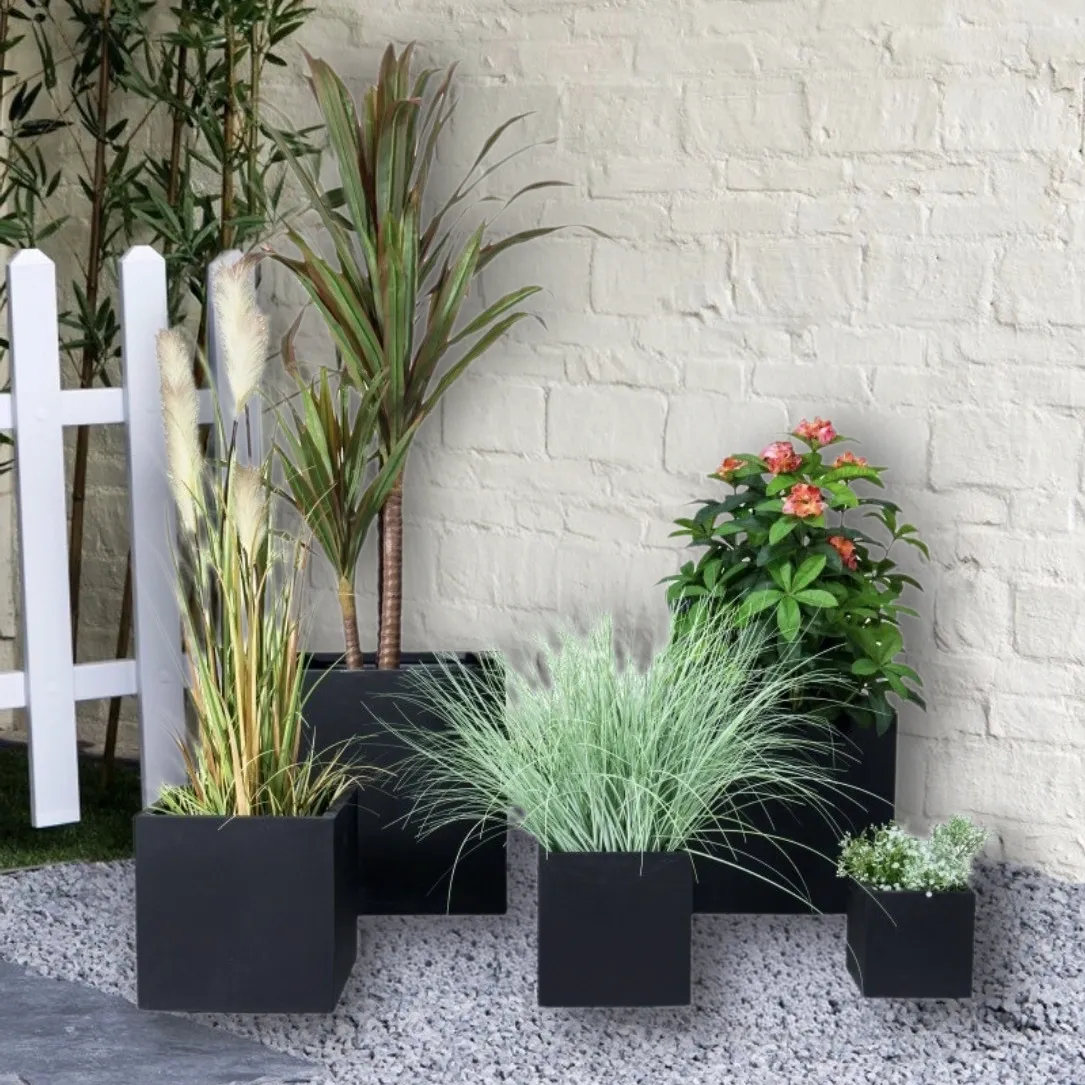 Square Fiber Clay Planters - Black