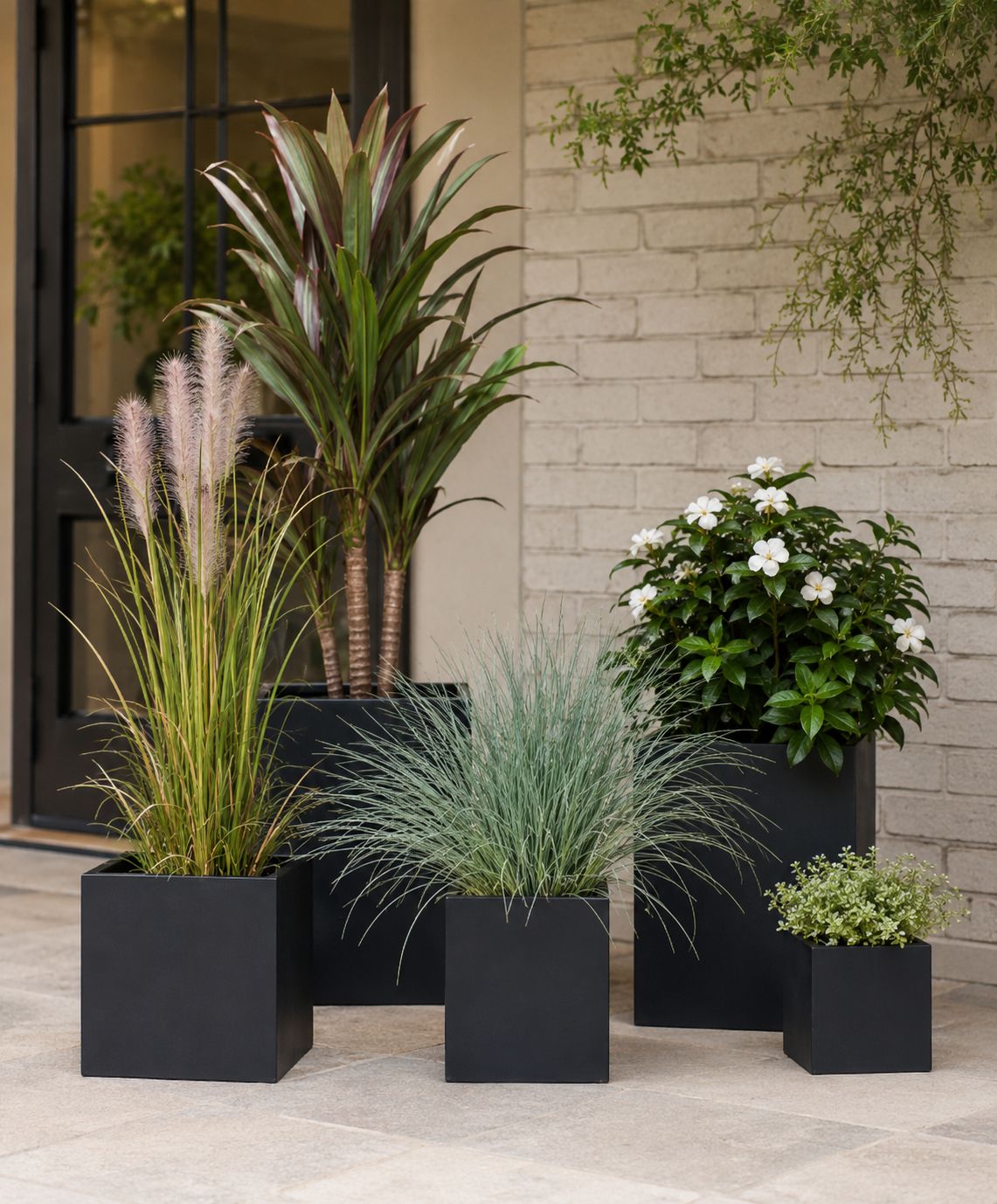 Square Fiber Clay Planters - Black