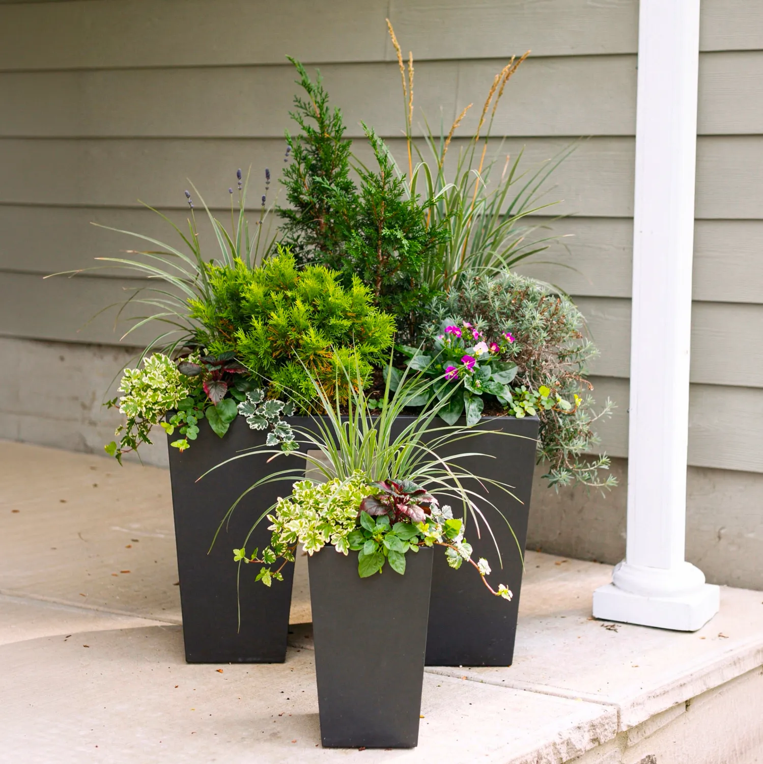 Tapered Rectangular Fiber Clay Planters - Black