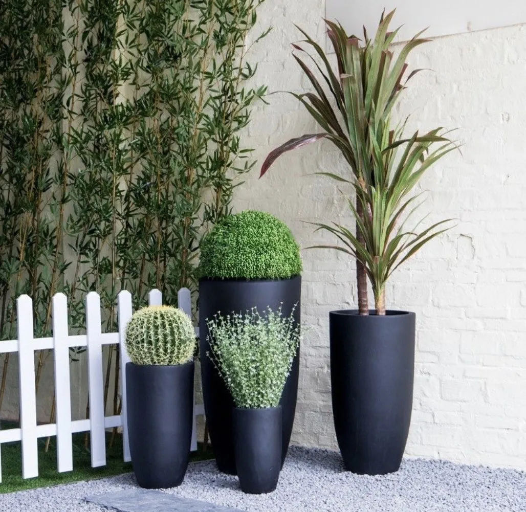 Modern Round Fiber Clay Planters -  Black