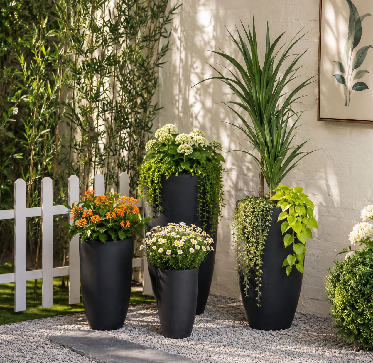 Modern Round Fiber Clay Planters -  Black