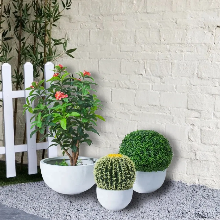 Bowl Shaped Fibre Clay Planters - White