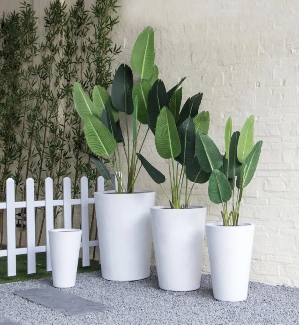 Modern Round Fiber Clay Planters - White