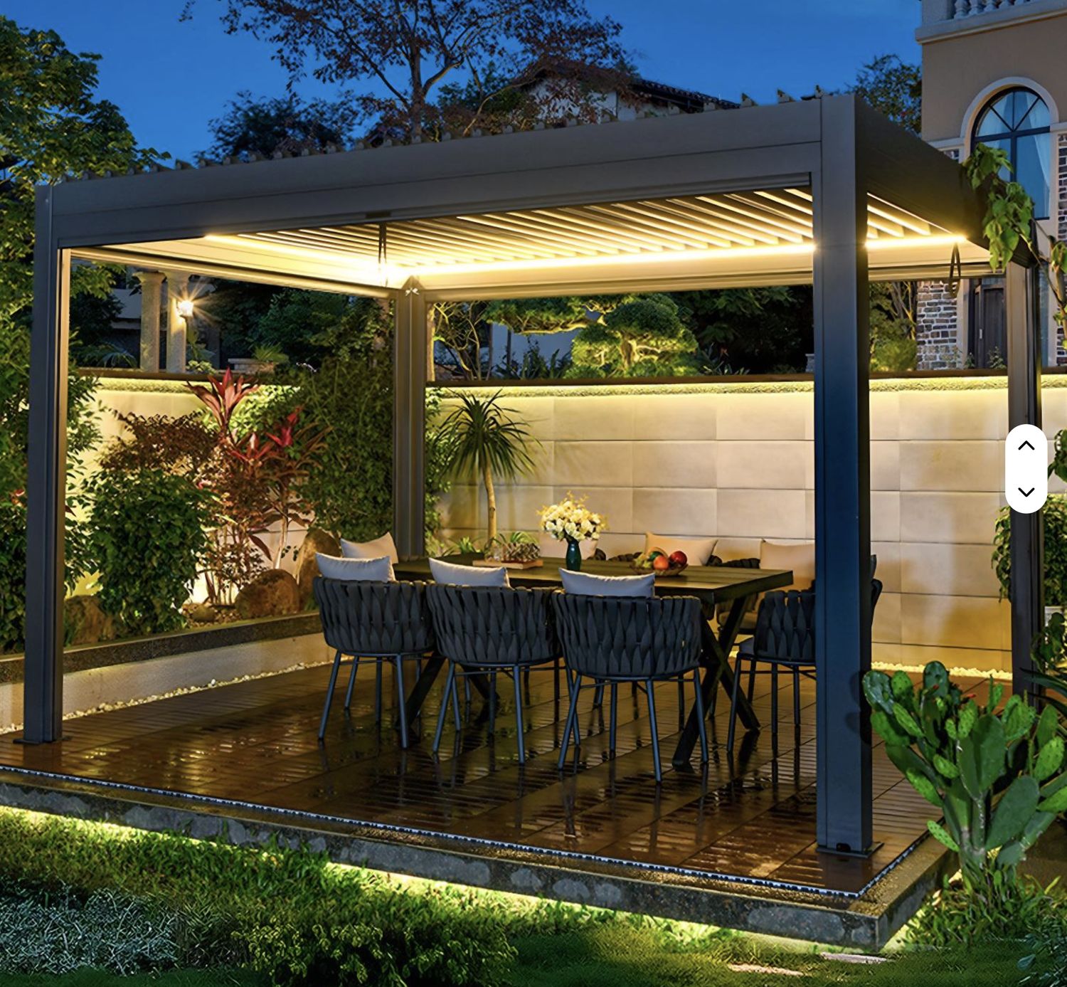 Square Pergola with LED Lighting &amp; Motorized Zip Screens
